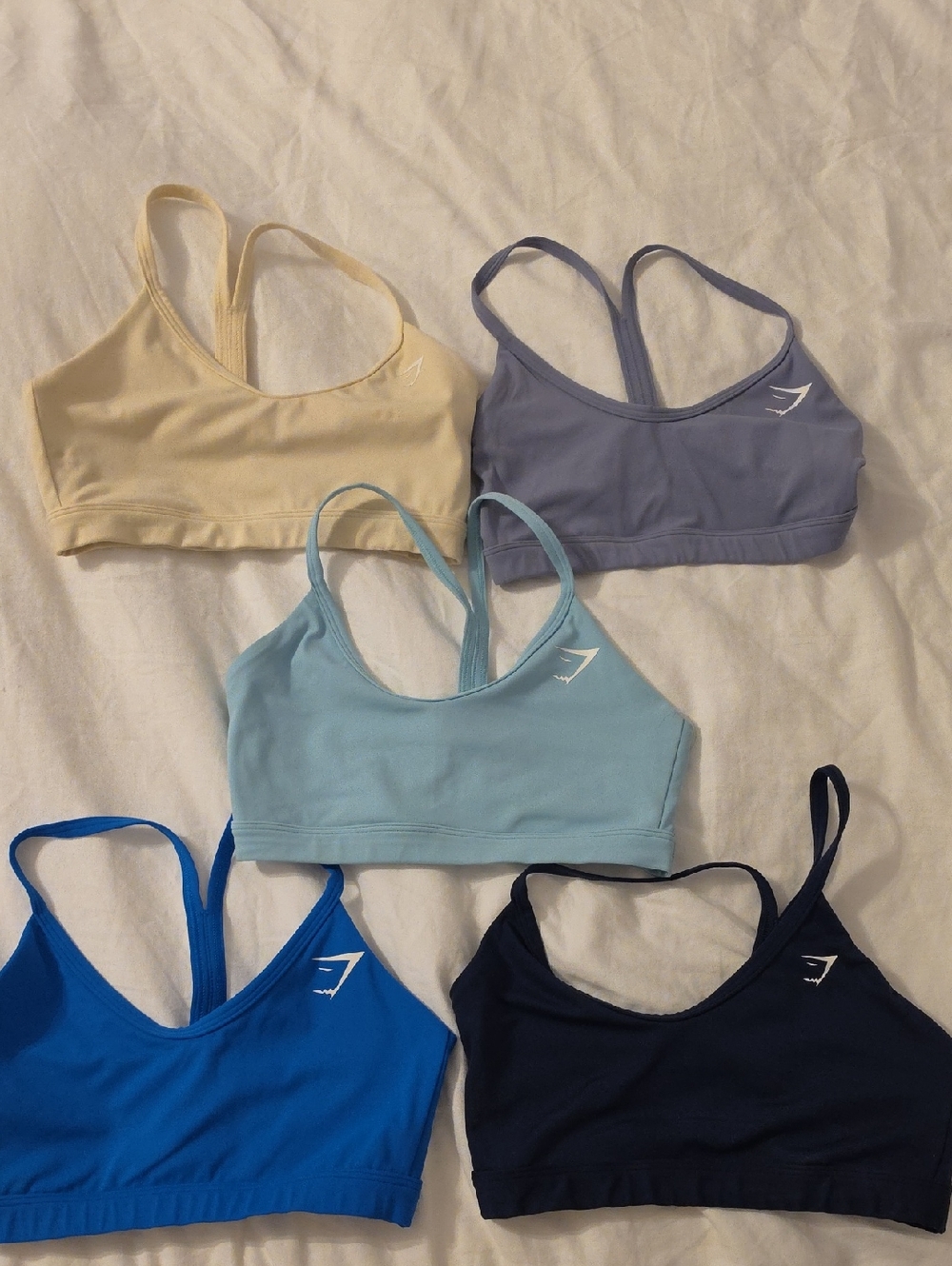 Gymshark Seamless Scoop Sports Bras in Yellow, Lavender, Light Blue, Blue & Navy